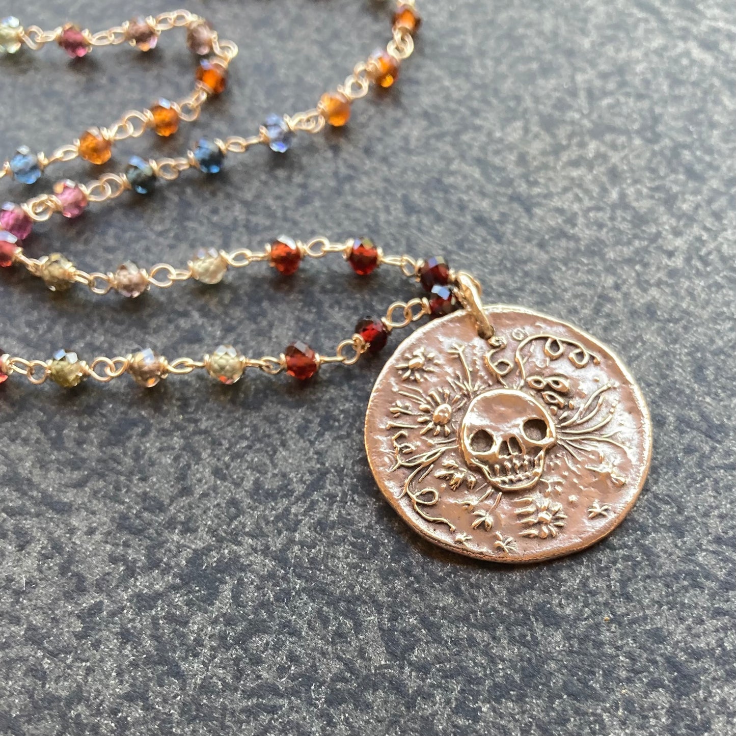 Tundra Sapphire & Mixed Metal Sugar Skull Necklace