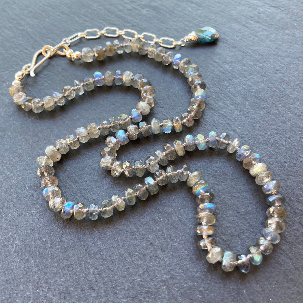 Labradorite Hand Knotted Silk Necklace
