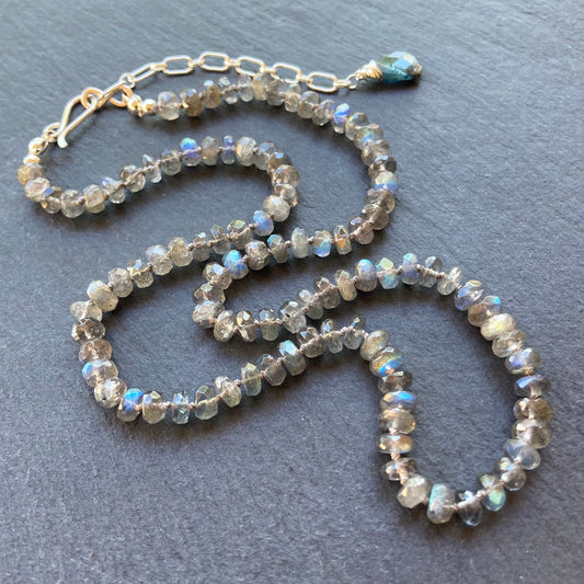 Labradorite Hand Knotted Silk Necklace