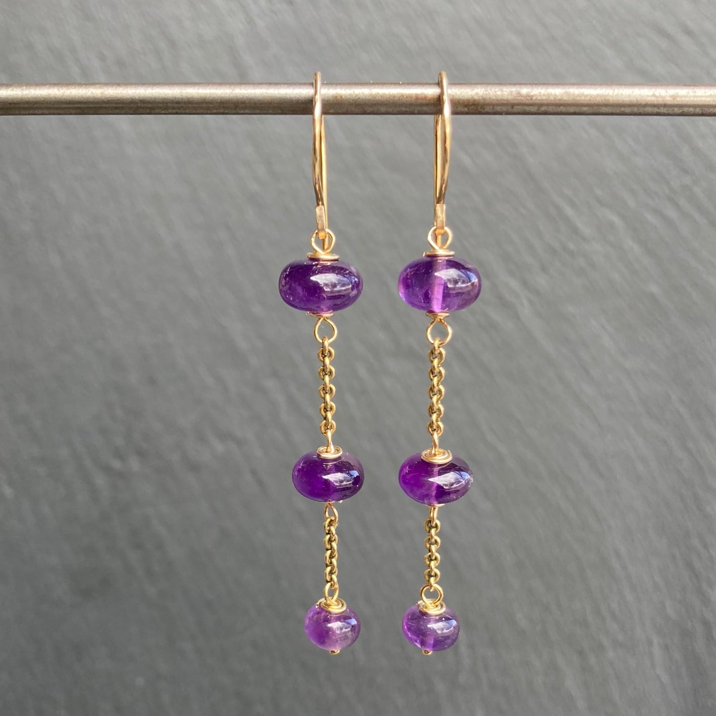 Amethyst & Gold Vintage Chain Earrings