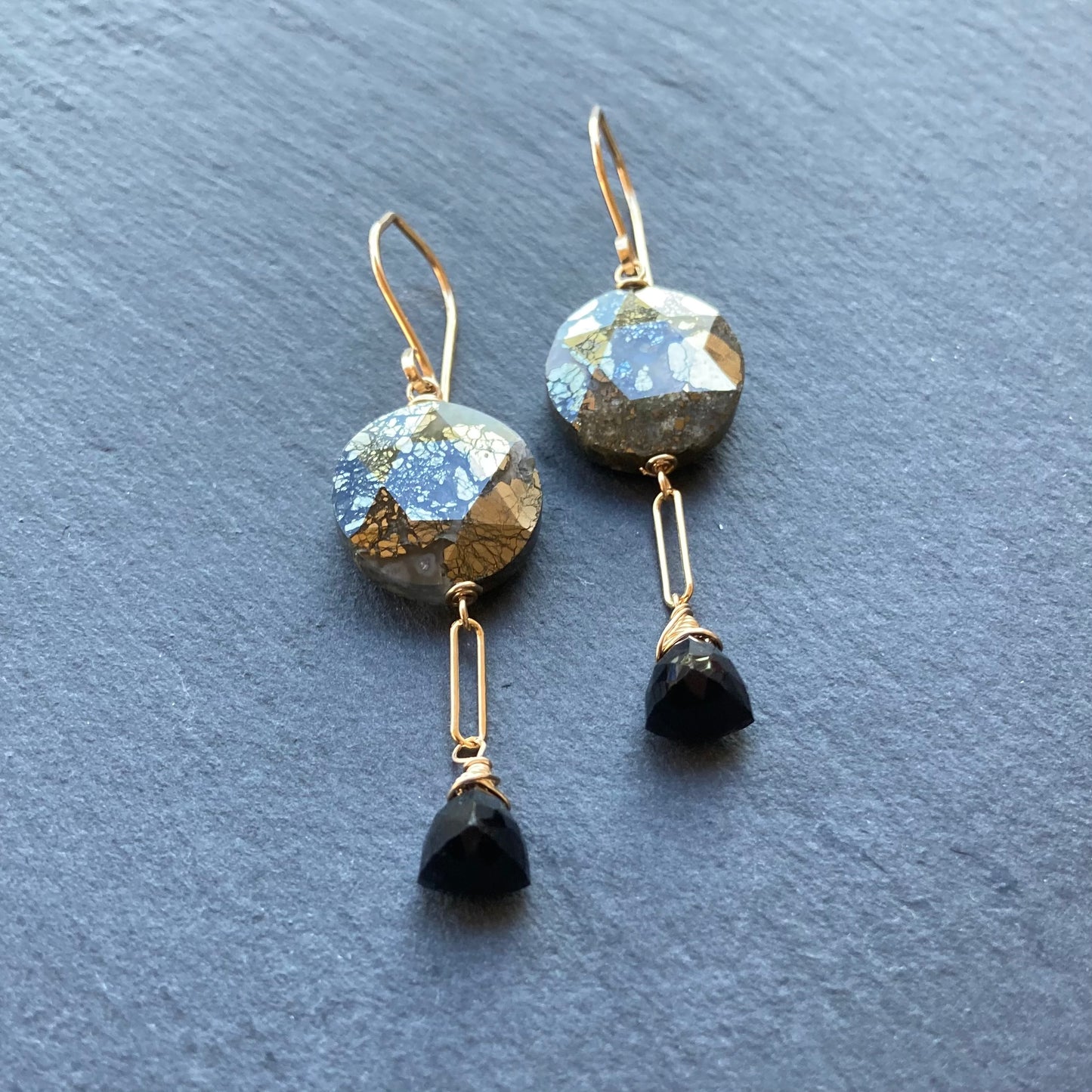 Nipomo Marcasite in Agate, Black Onyx & Gold Earrings