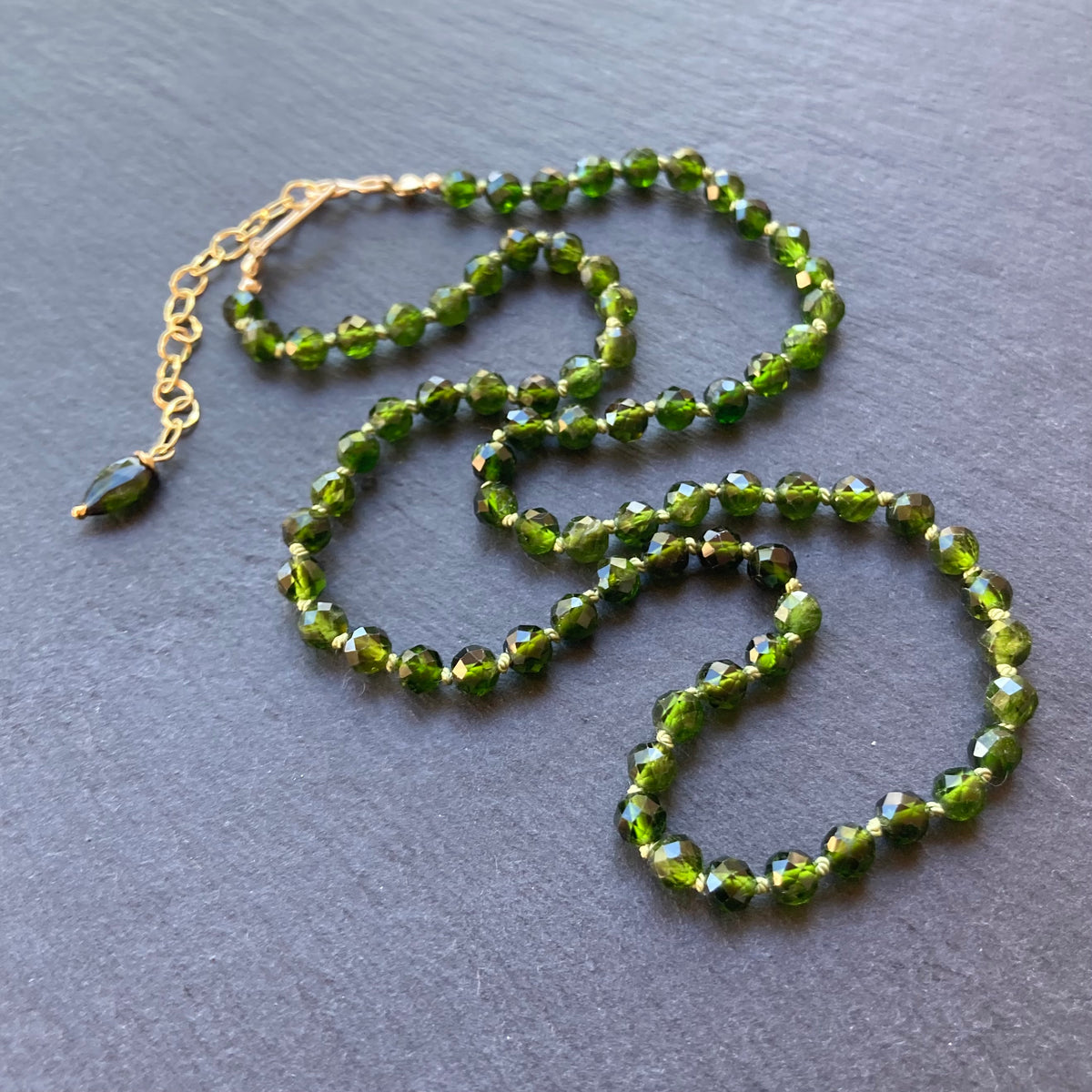 Chrome Diopside Hand Knotted Silk Necklace