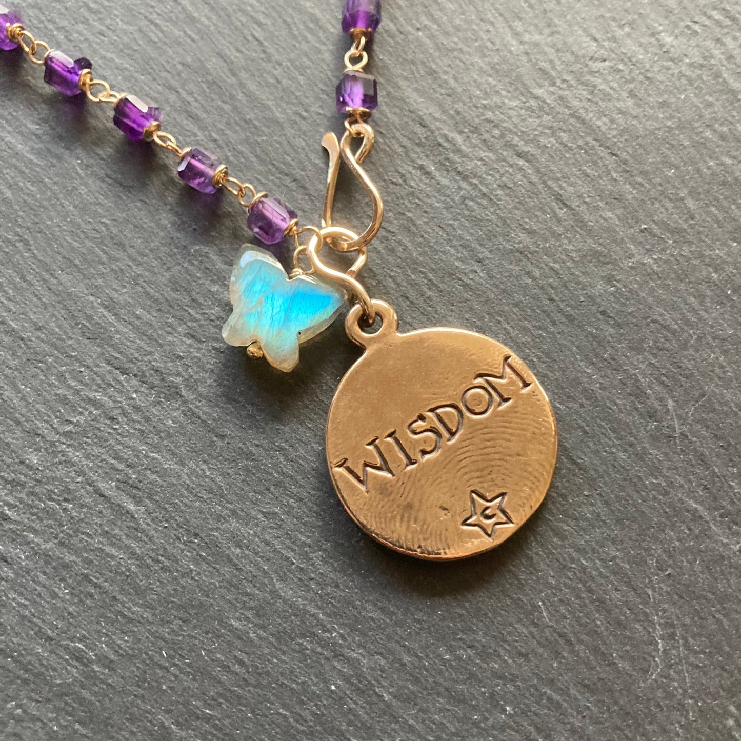 Amethyst, Gold & Bronze Iris Coin Necklace