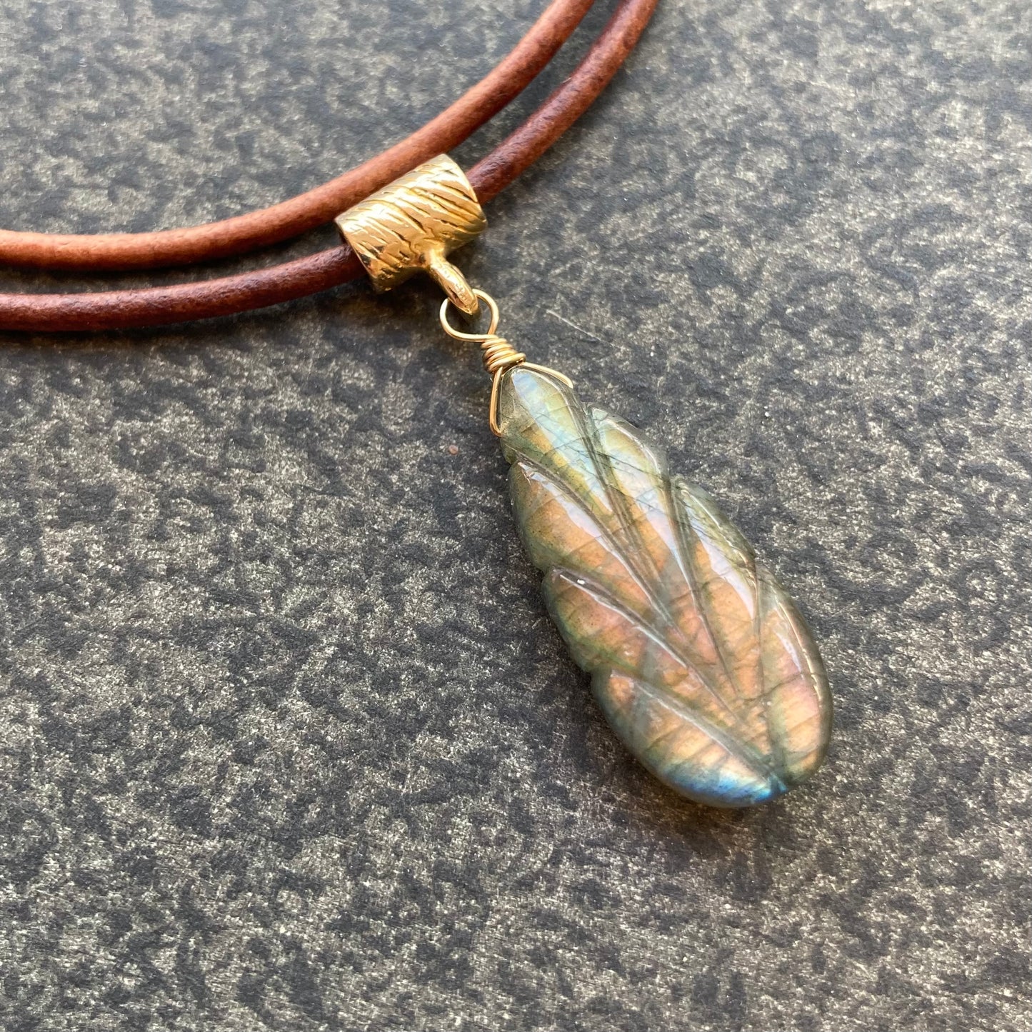 Labradorite & Bronze Leather Choker