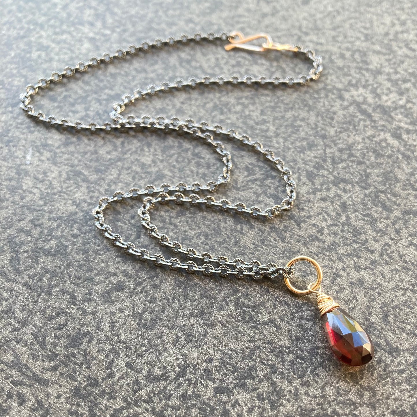 Mozambique Garnet & Mixed Metal Pendant Necklace