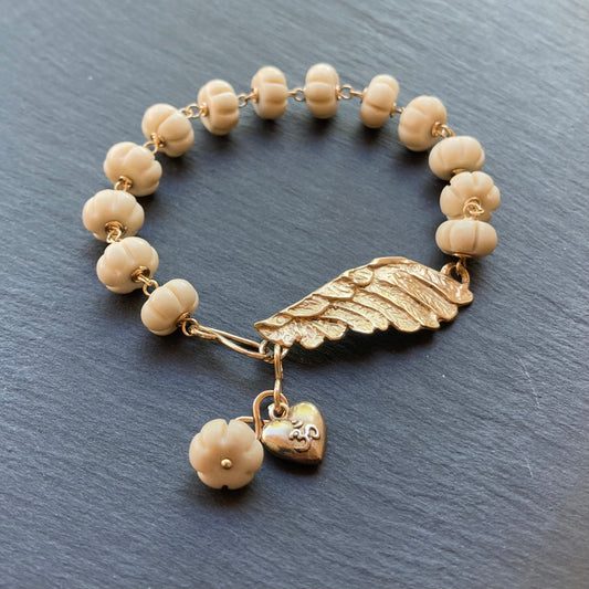 Fossil Jasper, Gold & Bronze Winged Goddess Bracelet