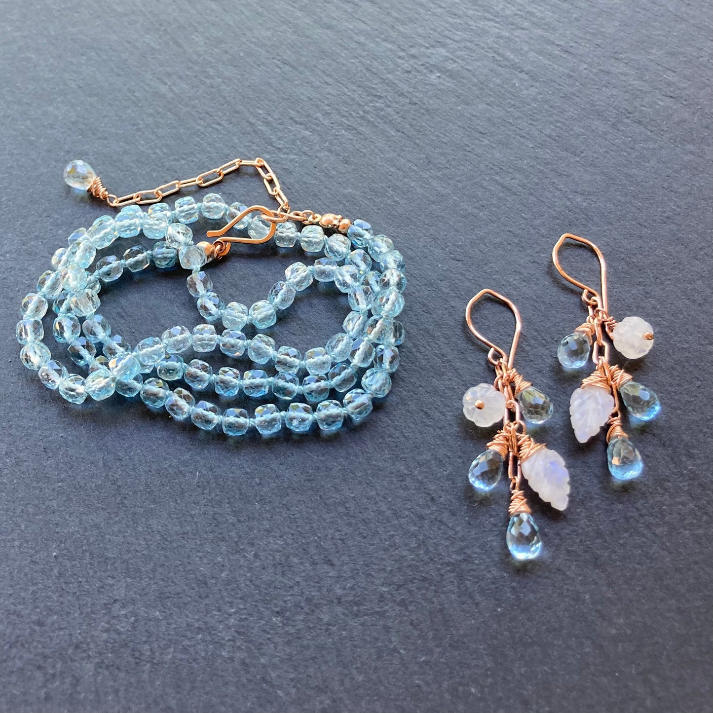 Blue Topaz Hand Knotted Silk Necklace