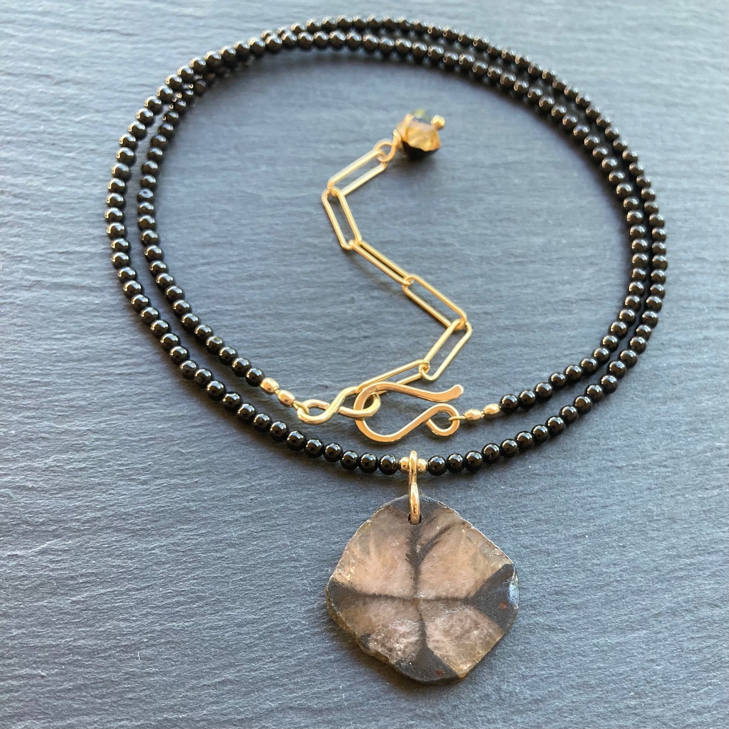 Black Tourmaline & Gold Chiastolite Pendant Necklace