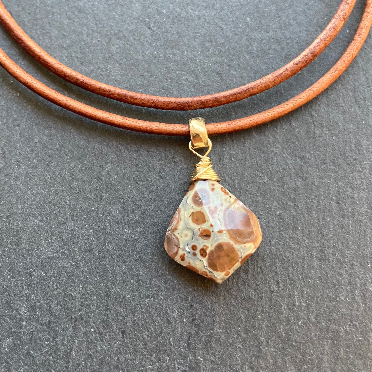 Asteroid Jasper & Bronze Leather Choker