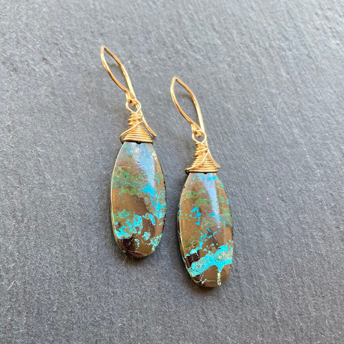 Chrysocolla & Gold Earrings