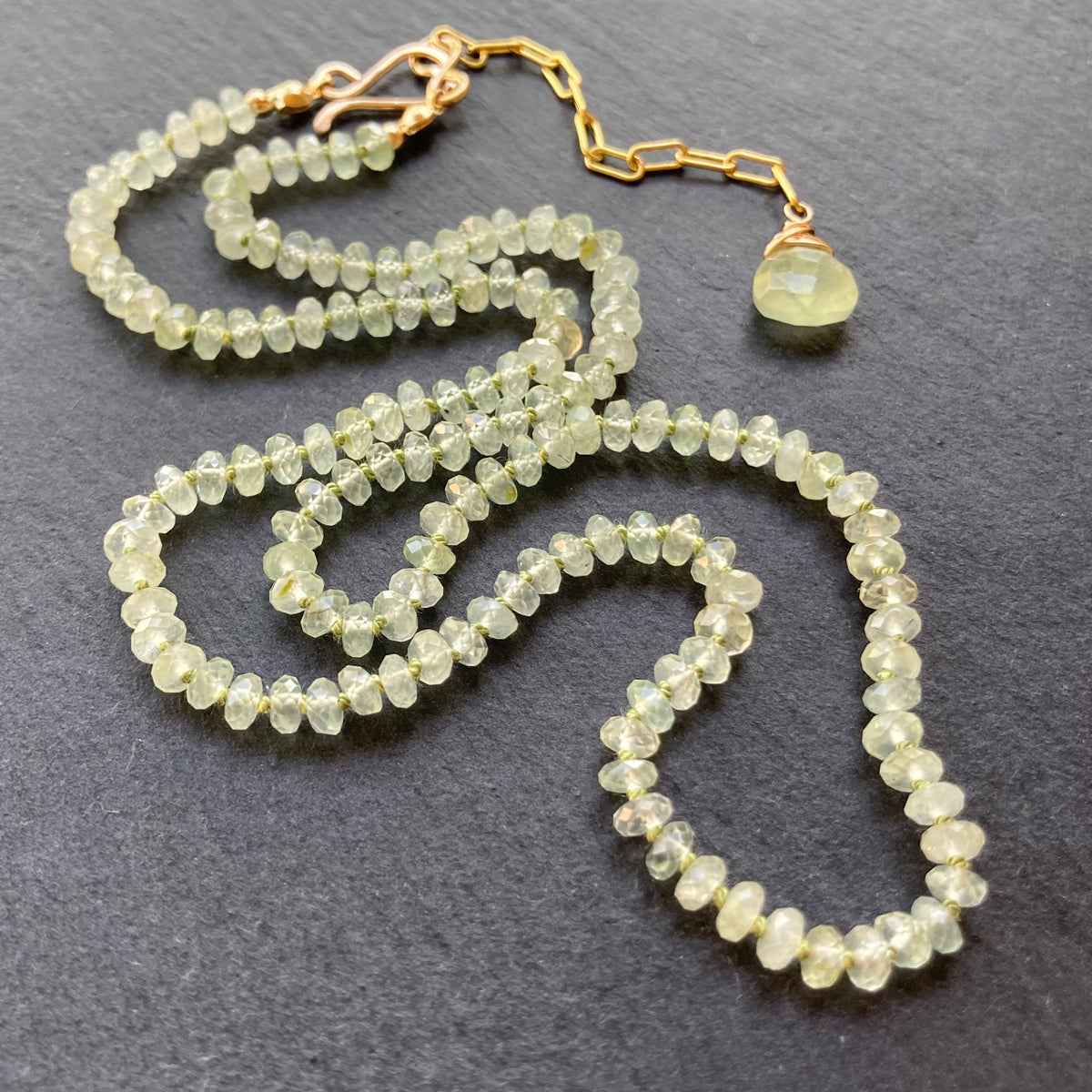 Prehnite Hand Knotted Silk Necklace