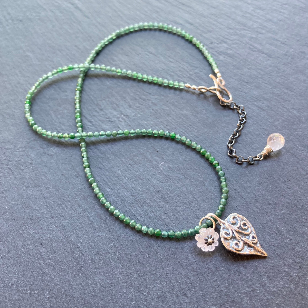 Guatemalan Jade, Rose Quartz & Sterling Silver Winter Bloom Choker