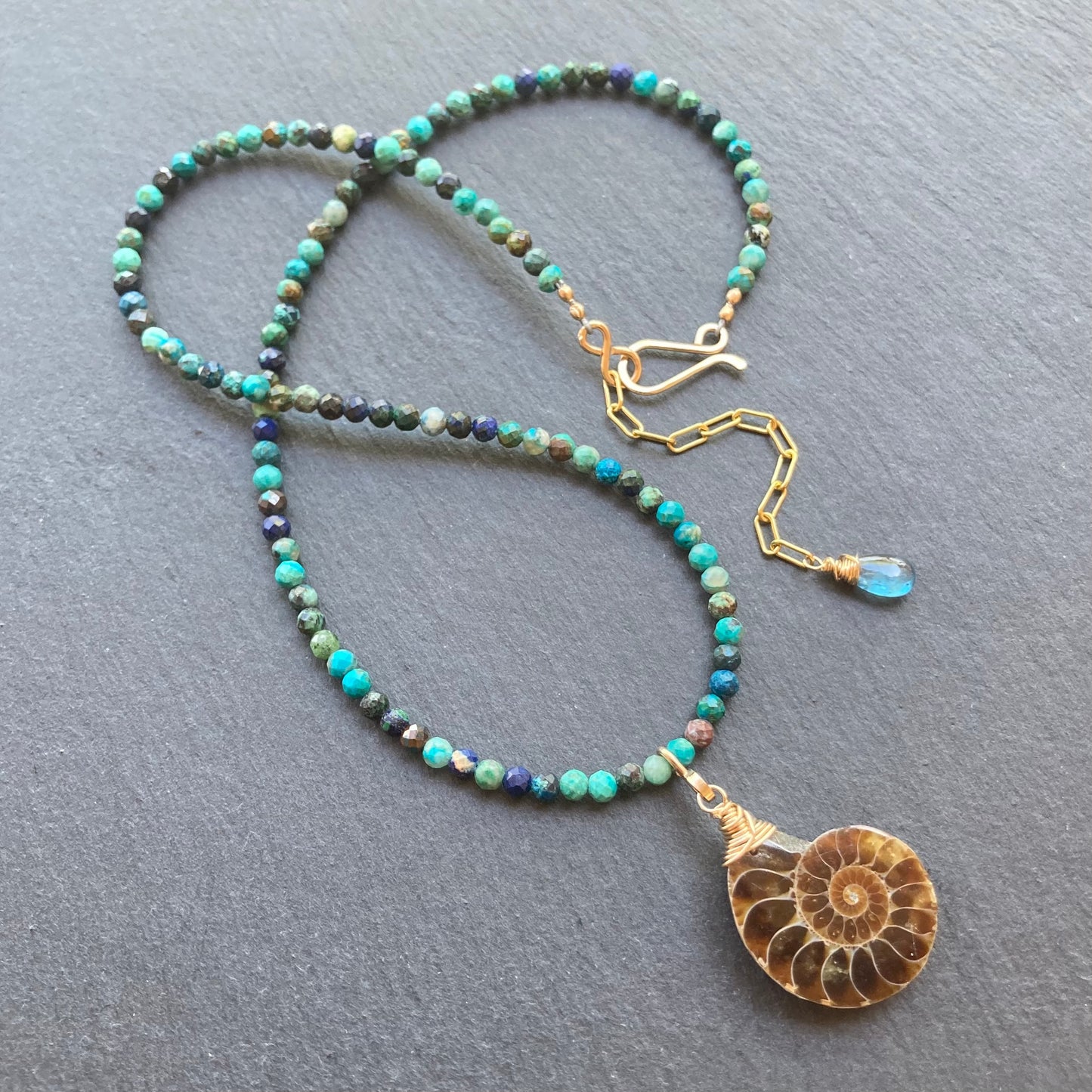 Chrysocolla Azurite & Gold Ammonite Pendant Choker