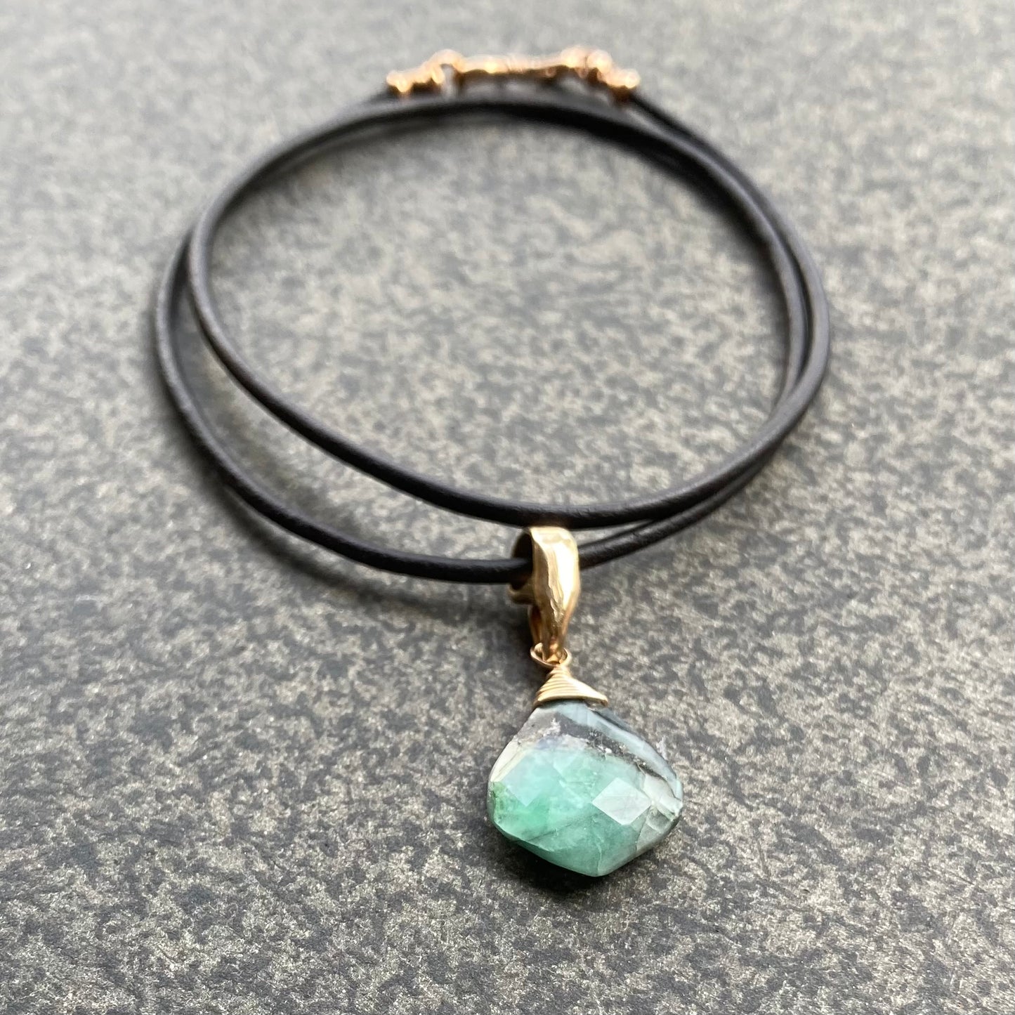 Natural Emerald & Bronze Leather Choker