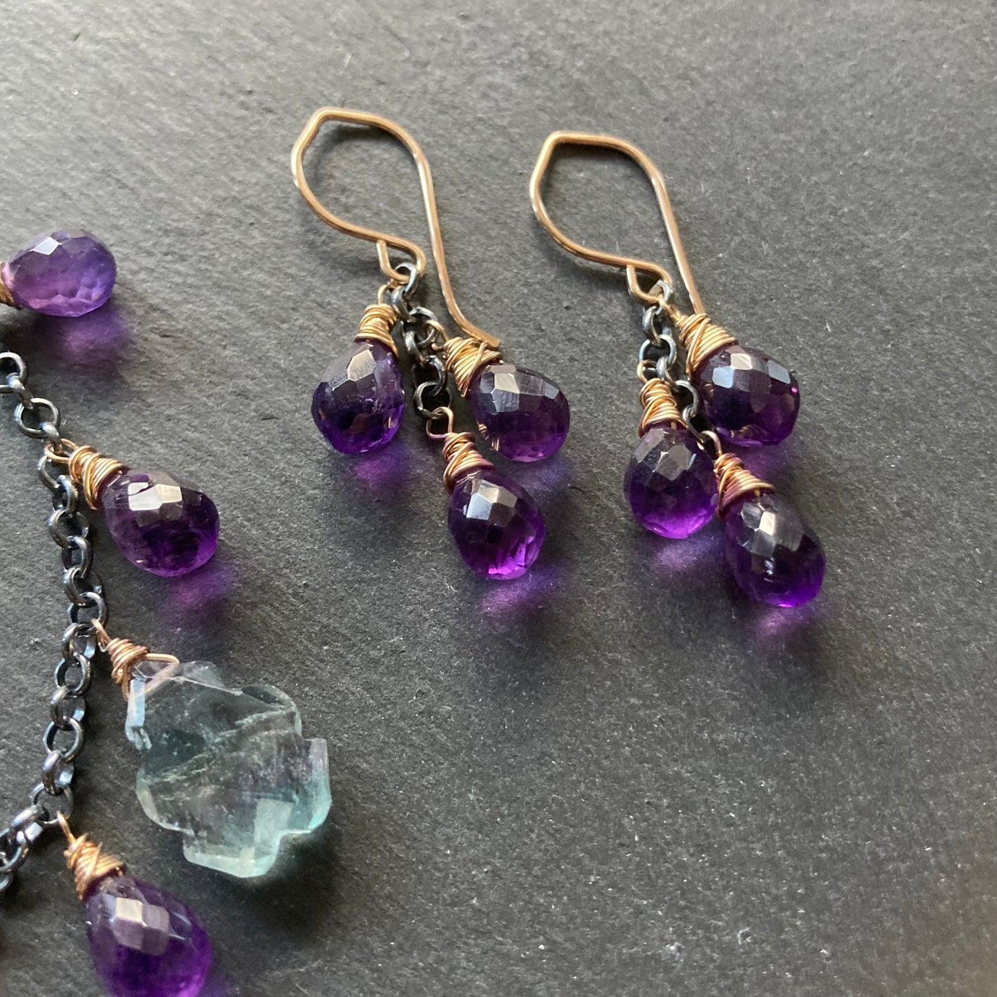 Fluorite, Amethyst & Mixed Metal Charm Choker