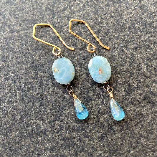 Larimar, Aqua Kyanite & Mixed Metal Earrings