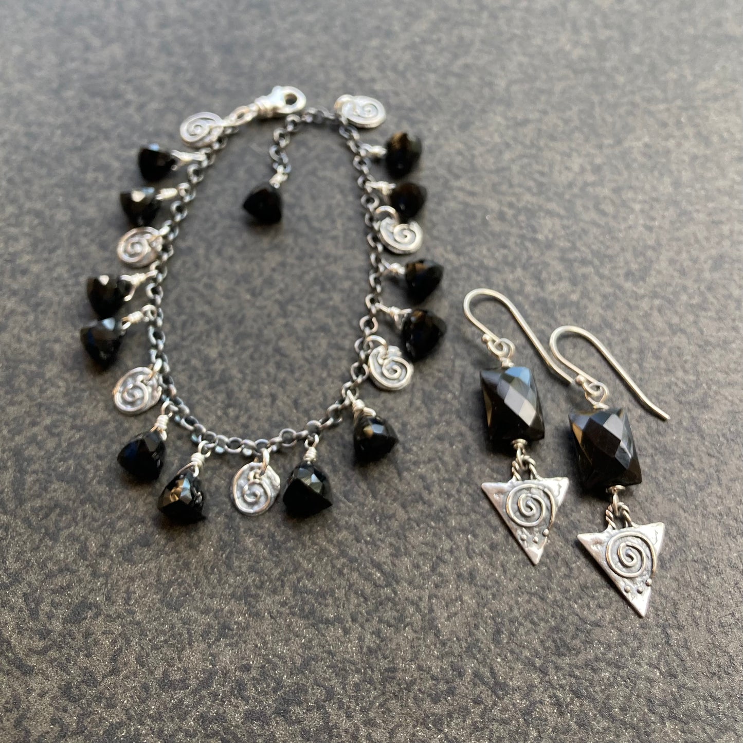 Black Onyx & Sterling Silver Sacred Spiral Earrings
