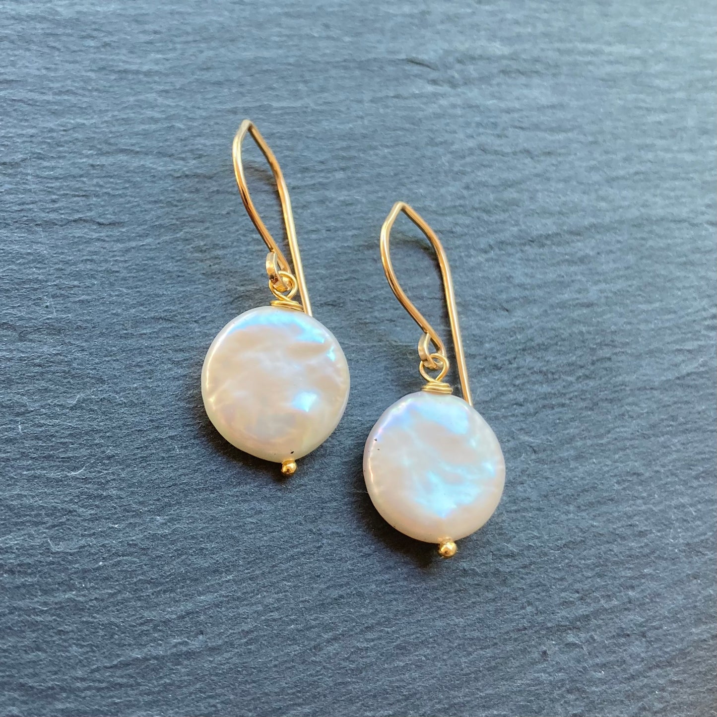 Freshwater Coin Pearl & Gold Earrings