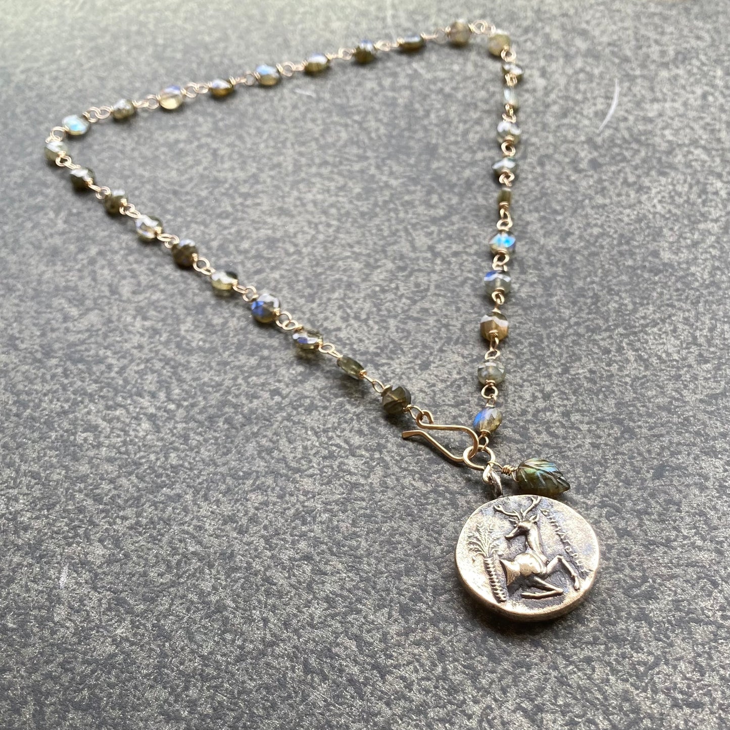 Labradorite & Mixed Metal Sacred Deer & Bee of Artemis Coin Choker