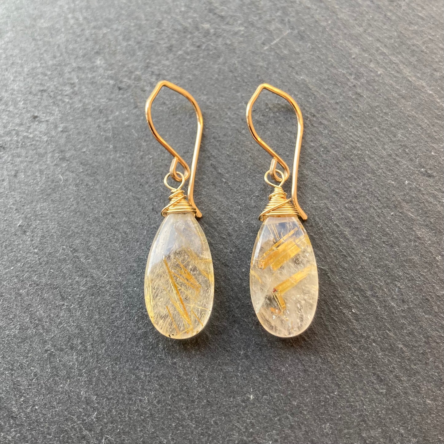 Golden Rutilated Quartz & Gold Earrings