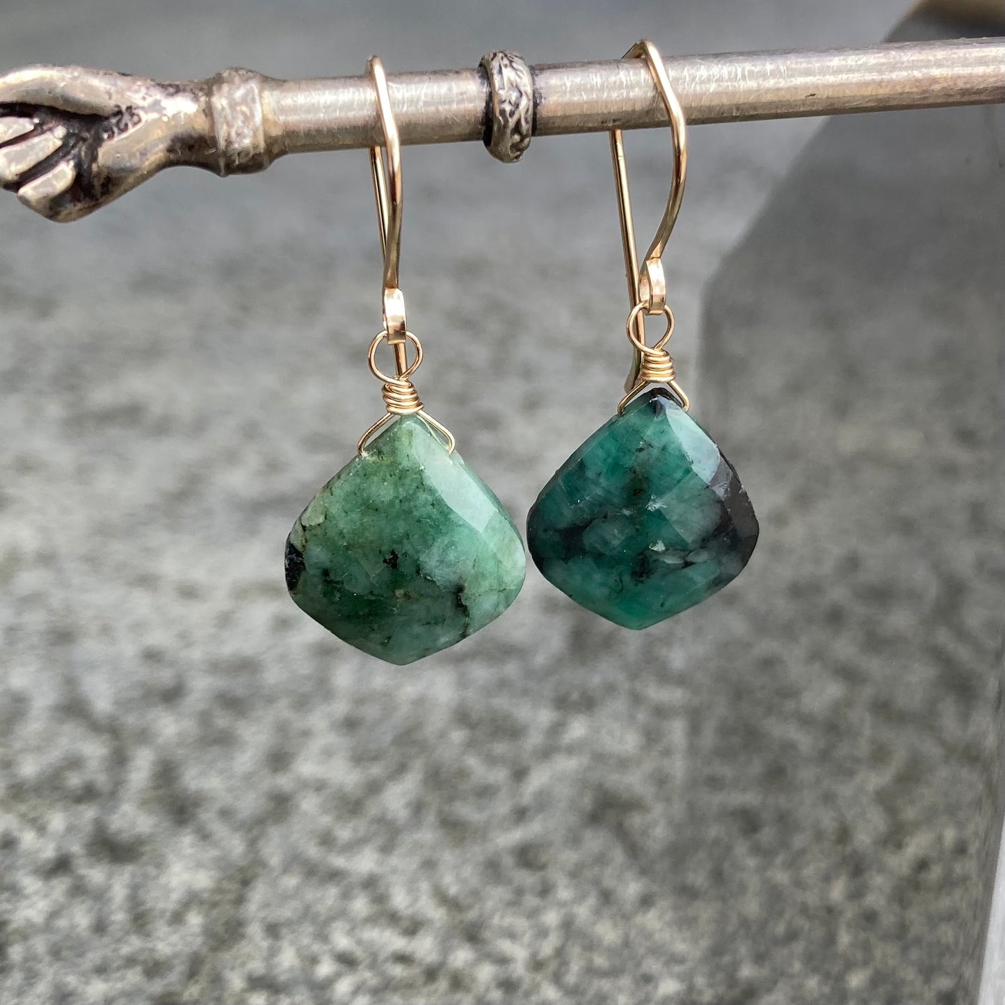 Natural Emerald & Gold Earrings