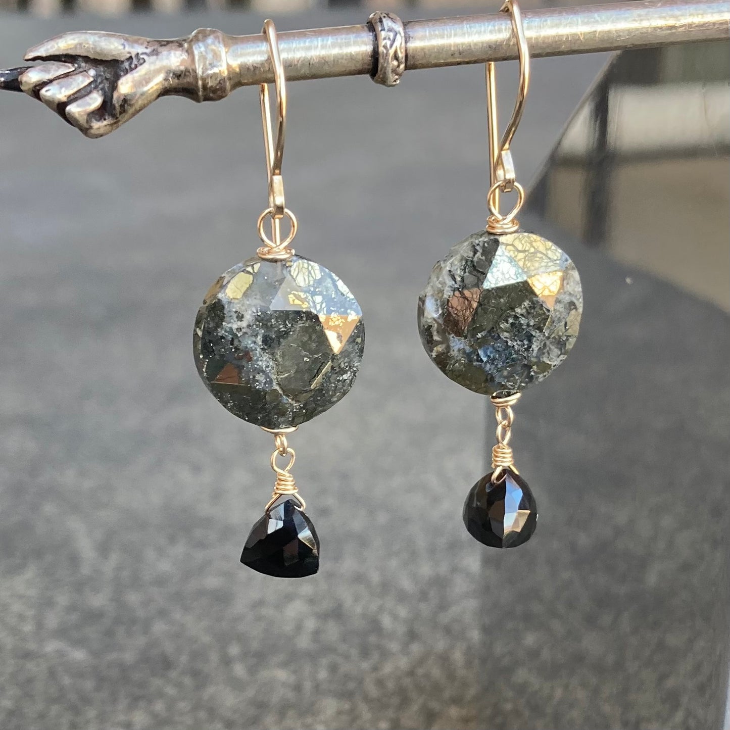 Nipomo Marcasite in Agate, Black Onyx & Gold Earrings