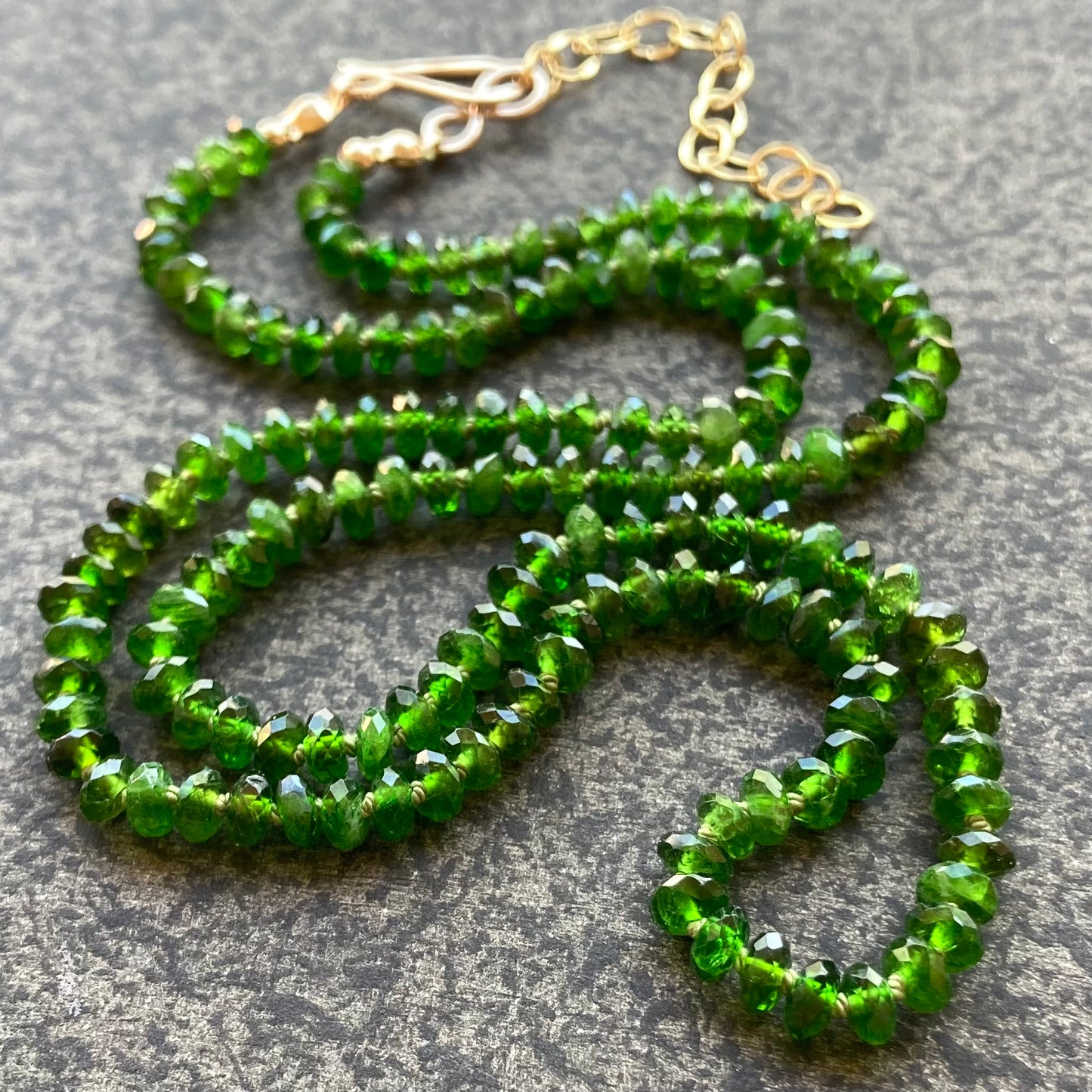 Chrome Diopside Hand Knotted Silk Necklace