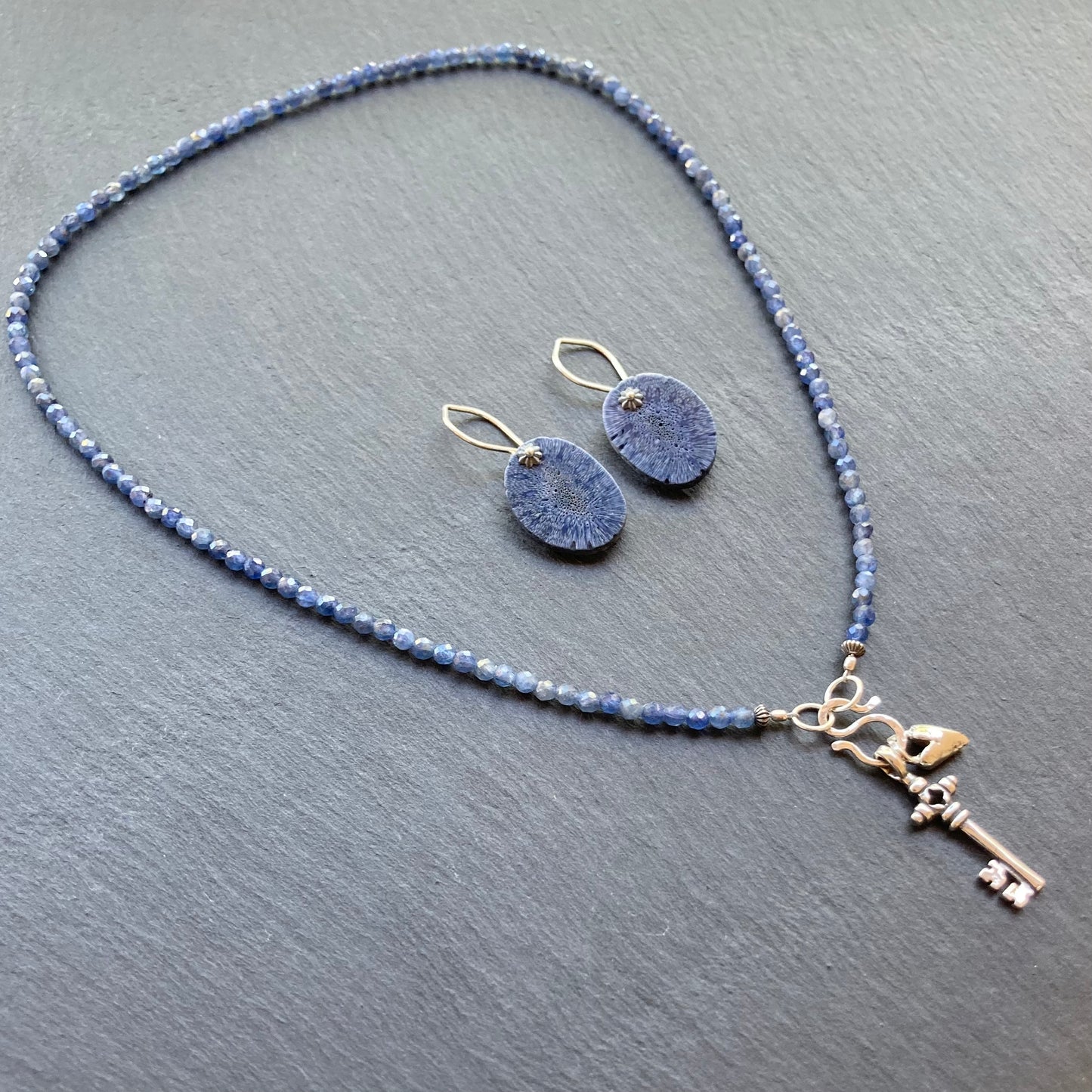 Sapphire & Sterling Silver Key to My Heart Charm Choker