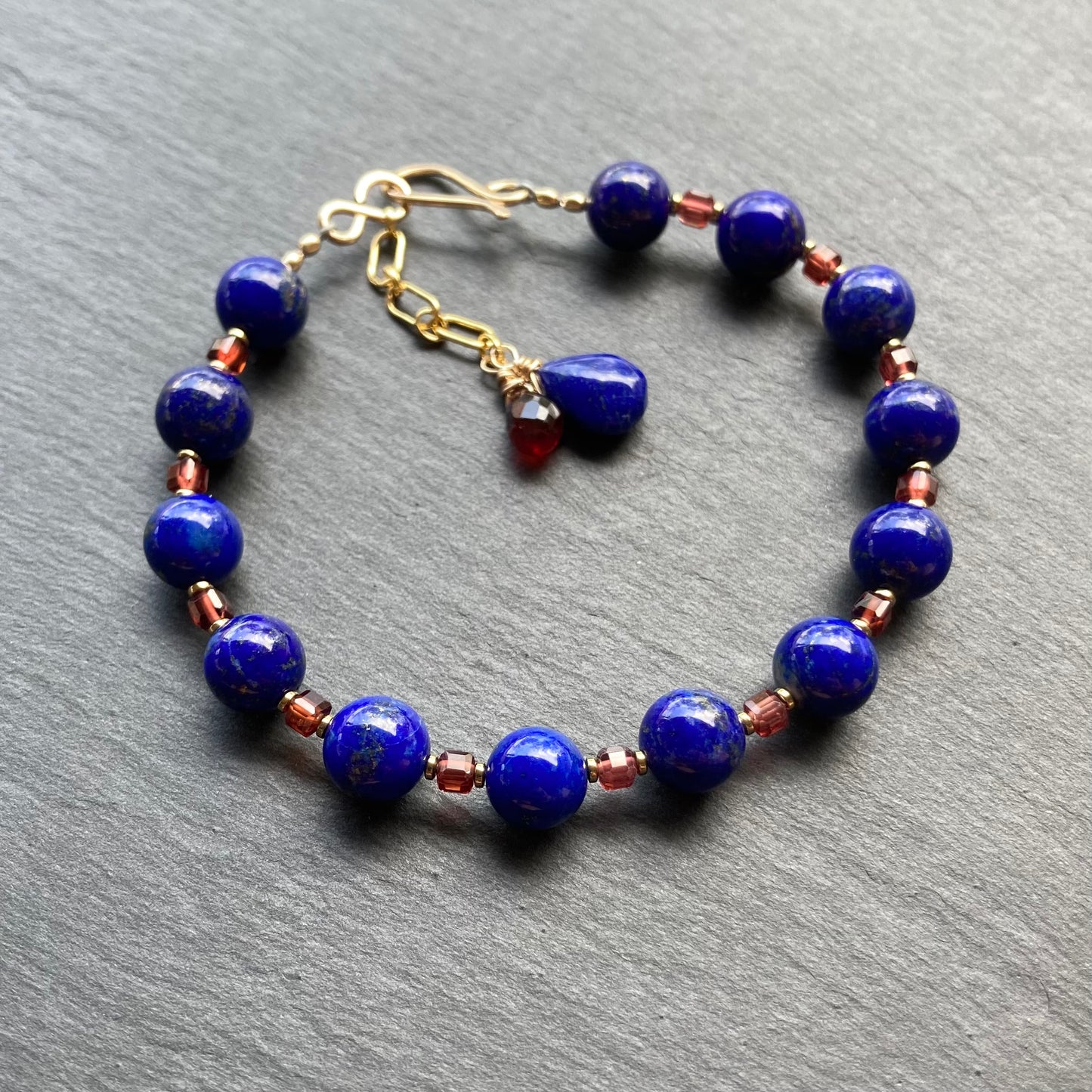 Lapis Lazuli, Malaya Garnet & Gold Bracelet