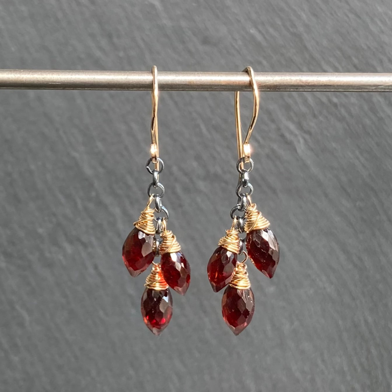 Mozambique Garnet & Mixed Metal Cascade Earrings
