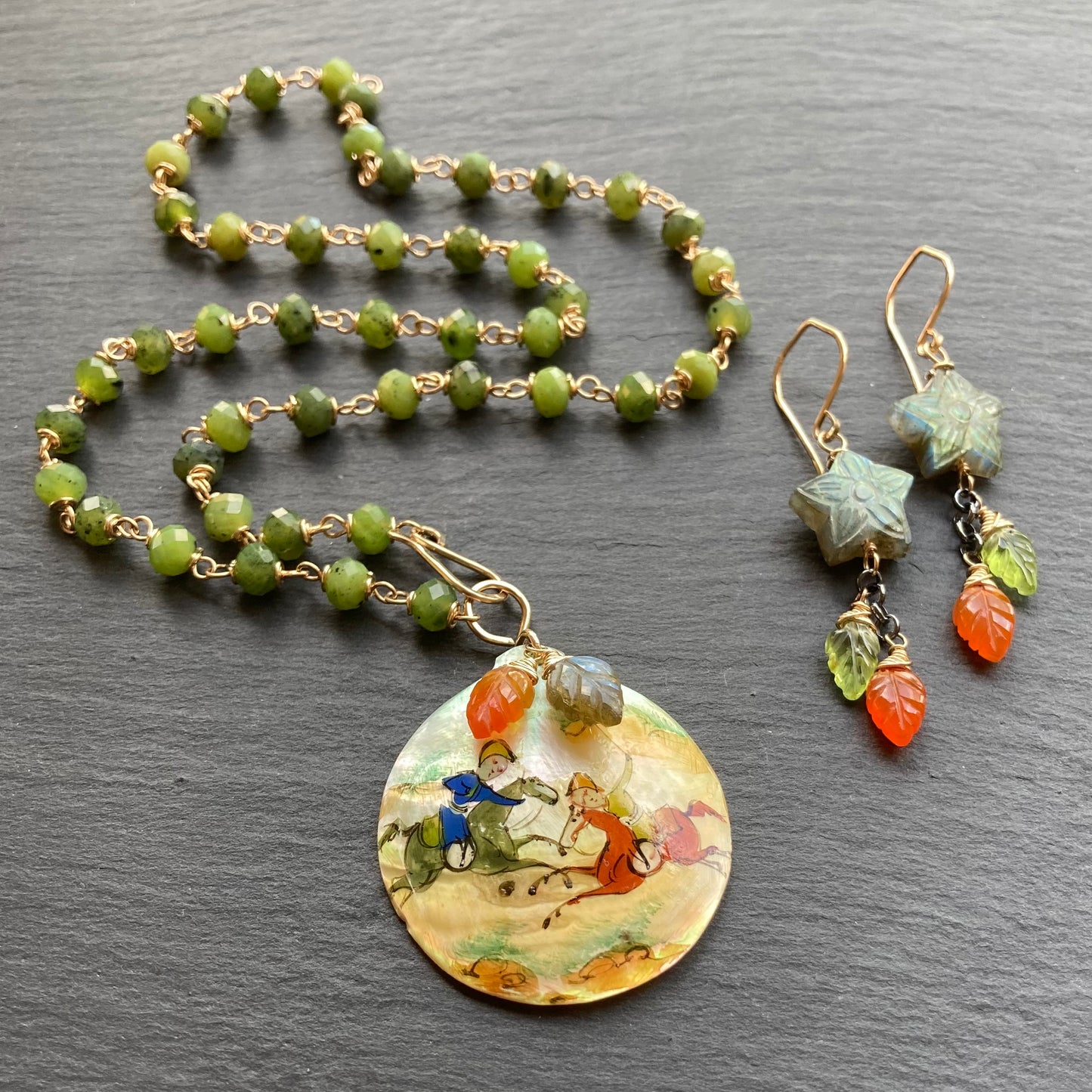 Labradorite & Mixed Metal Star Flower Earrings