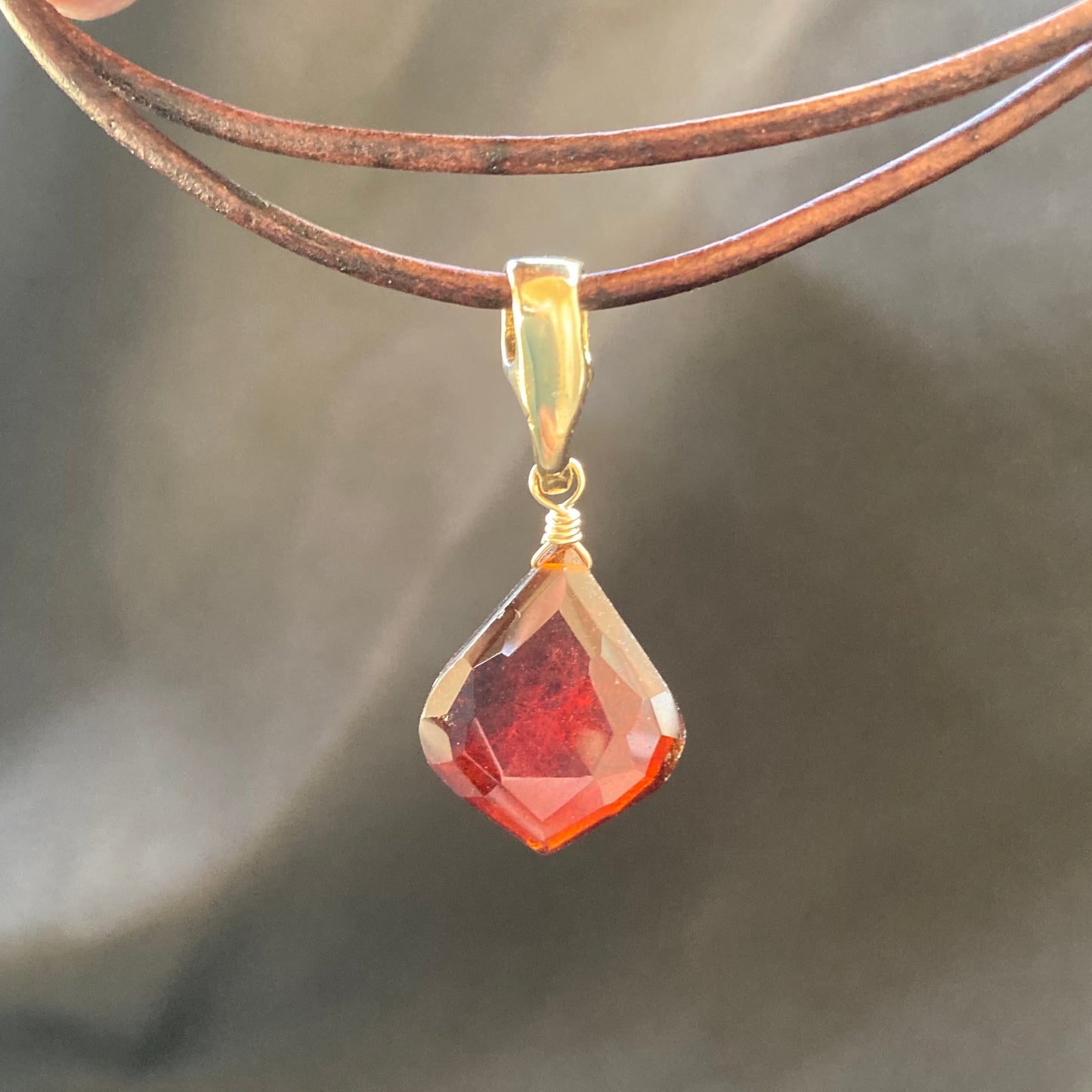 Hessonite Garnet & Bronze Leather Choker