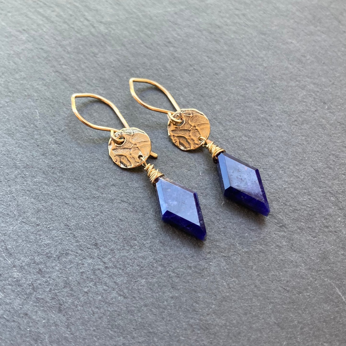 Sodalite, Gold & Bronze Coin Earrings