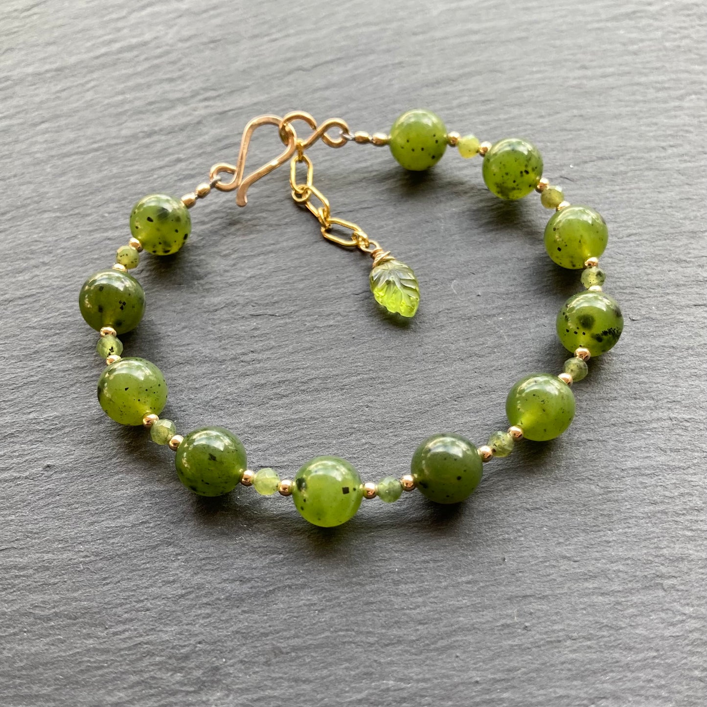Nephrite Jade & Gold Bracelet
