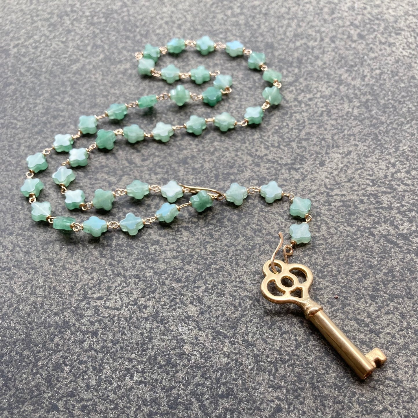 Aventurine, Gold & Bronze Key to Good Fortune Convertible Pendant Necklace