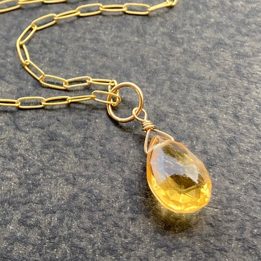 Citrine & Gold Pendant Necklace