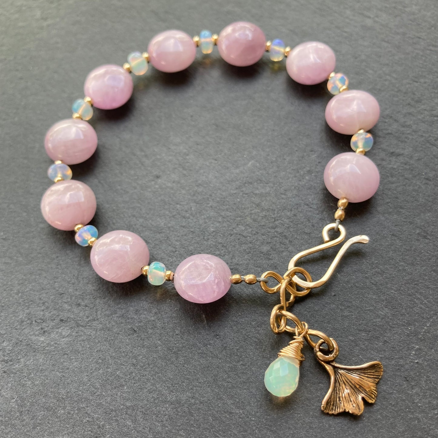 Kunzite, Ethiopian Opal & Gold Bracelet