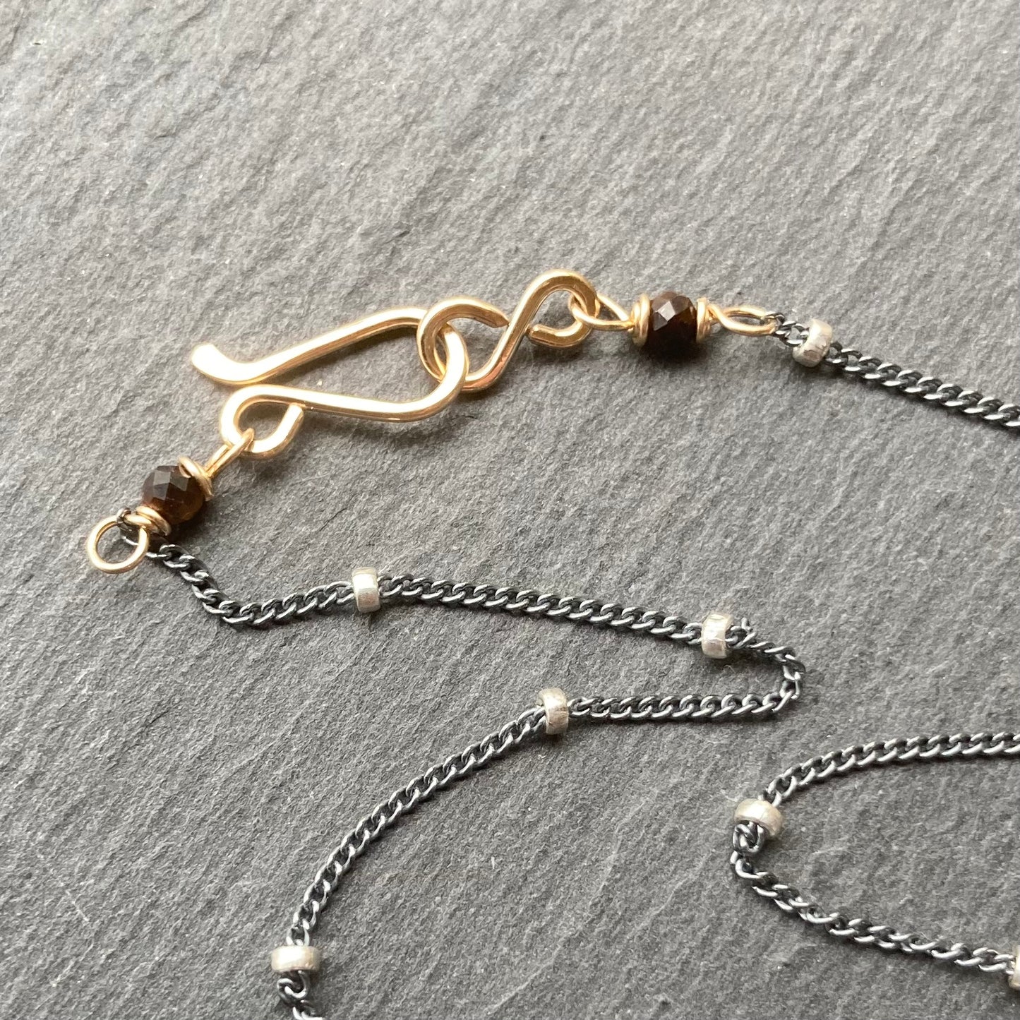 Black Tiger Eye, Smoky Quartz & Mixed Metal Arrowhead Necklace