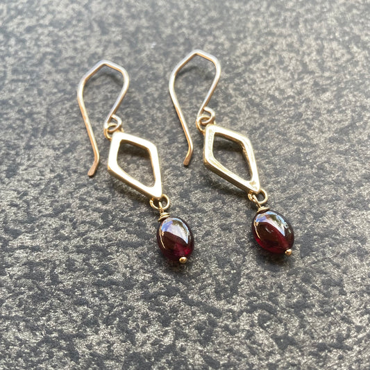 Rhodolite Garnet, Gold & Bronze Diamond Earrings