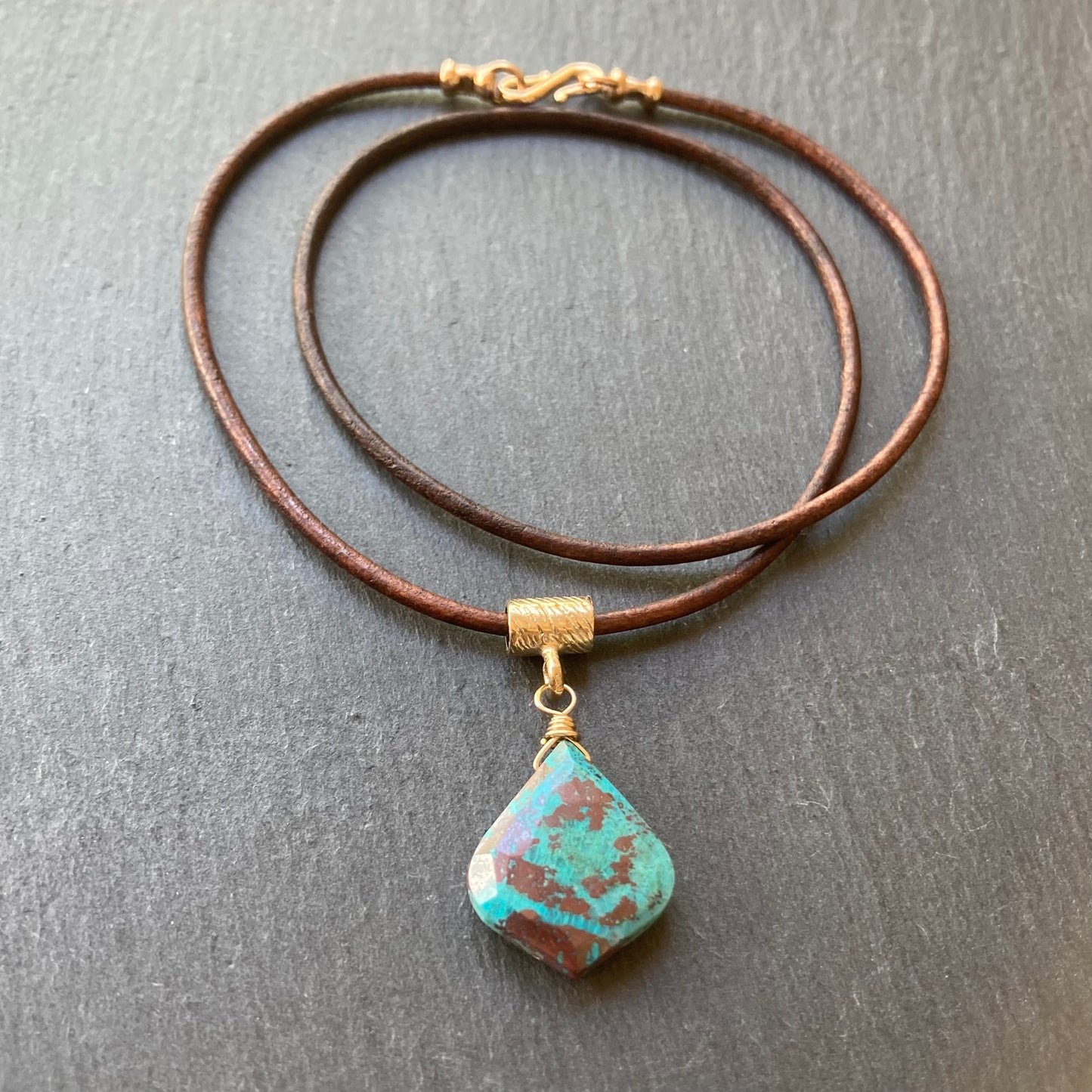 Chrysocolla & Bronze Leather Choker