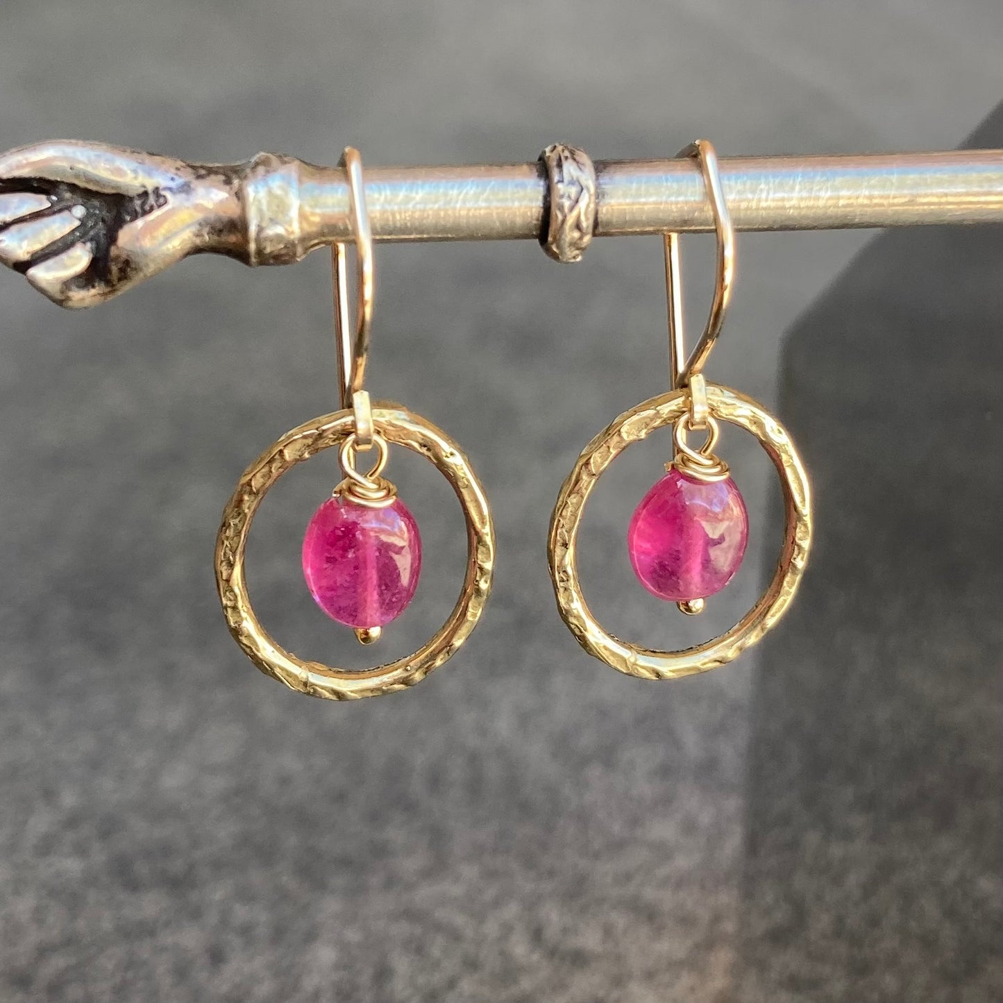 Pink Sapphire, Gold & Bronze Hoops
