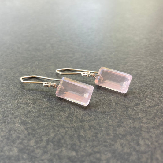 Rose Quartz & Sterling Silver Baguette Earrings