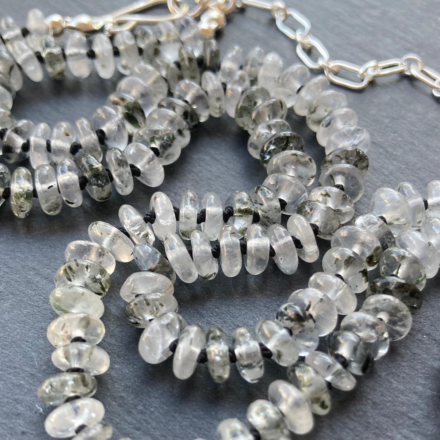 Black Rutilated Quartz Hand Knotted Silk Necklace