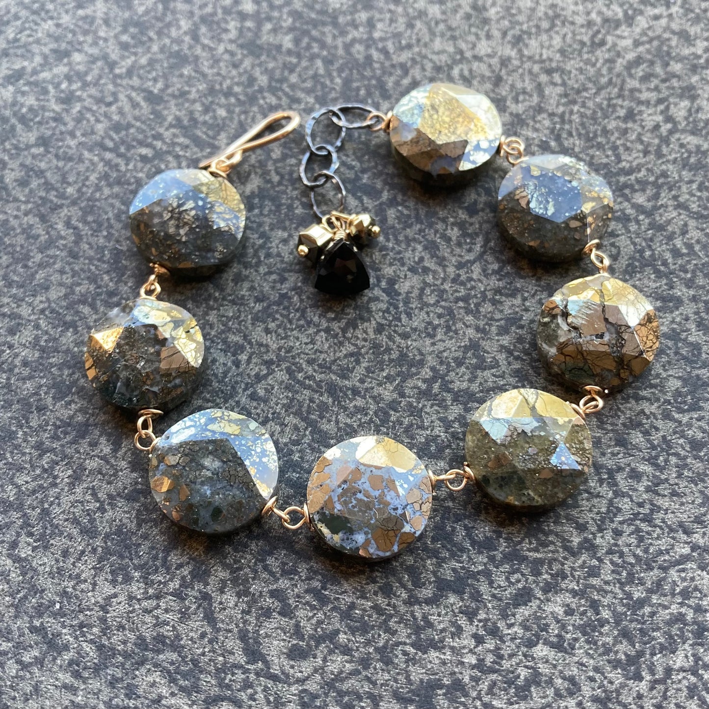 Nipomo Marcasite in Agate & Gold Multi Gem Charm Bracelet