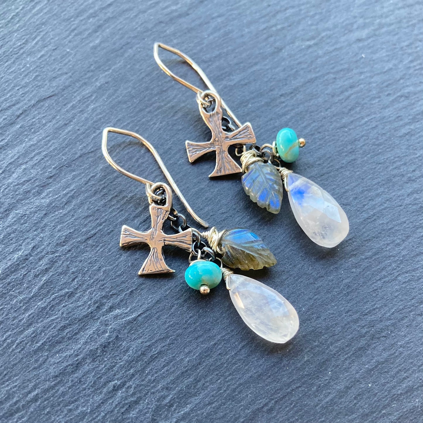 Multi Gemstone & Sterling Silver Pattée Cross Cascade Earrings