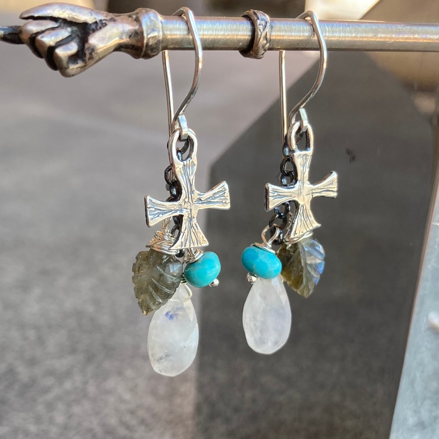 Multi Gemstone & Sterling Silver Cross Pattée Cascade Earrings