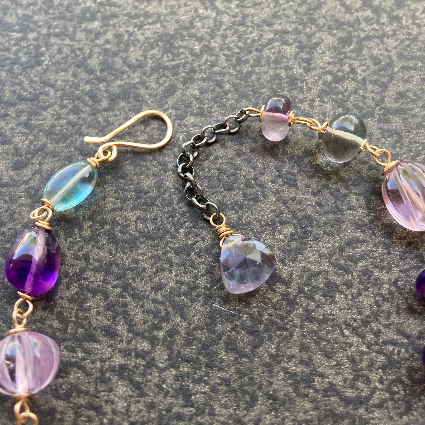 Amethyst, Fluorite & Mixed Metal Bracelet