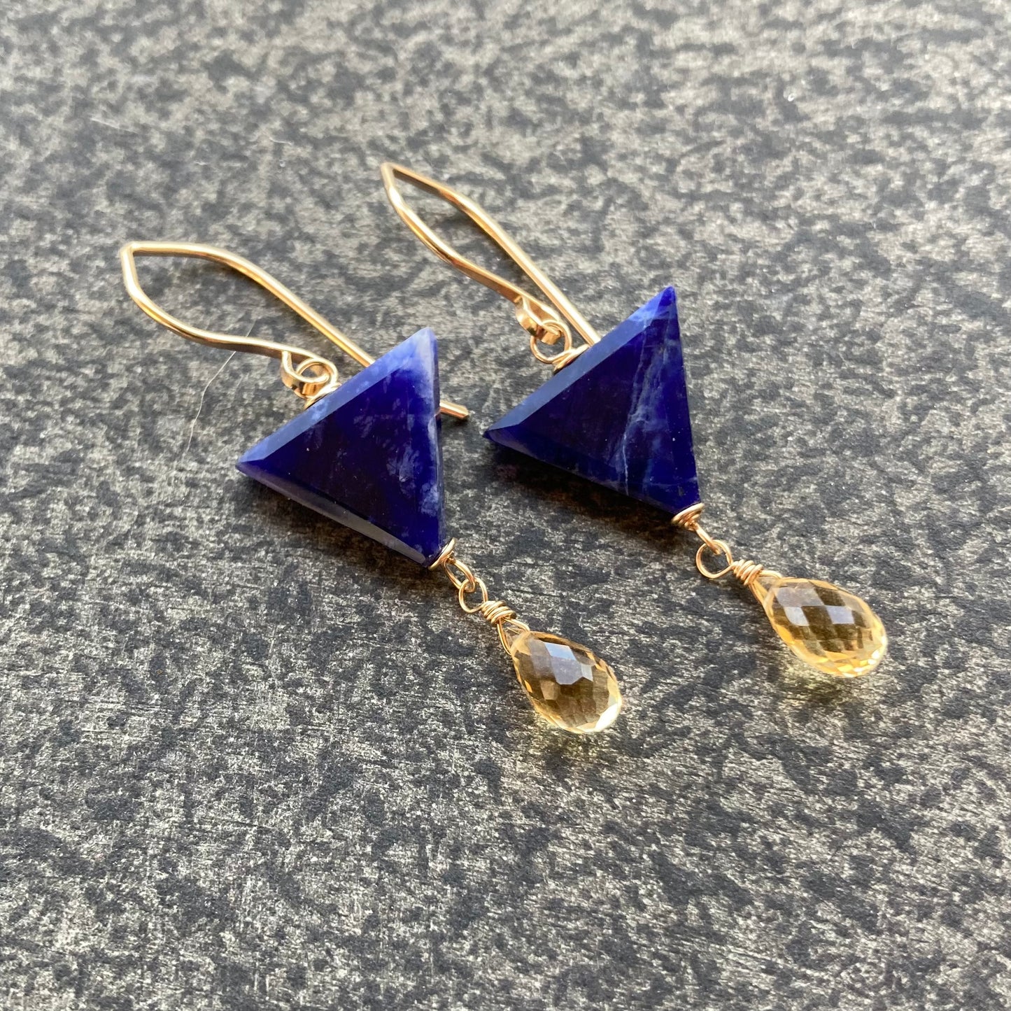 Sodalite, Citrine & Gold Earrings