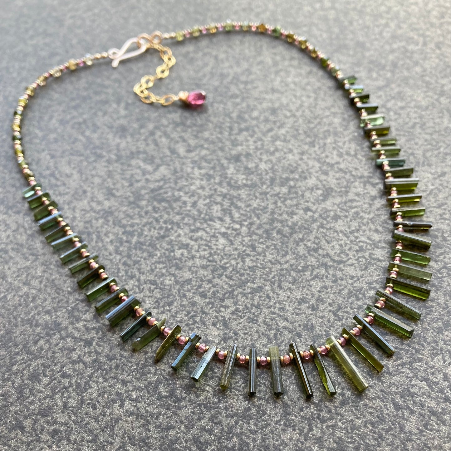 Raw Green Tourmaline, Rhodolite Garnet & Pyrite Choker