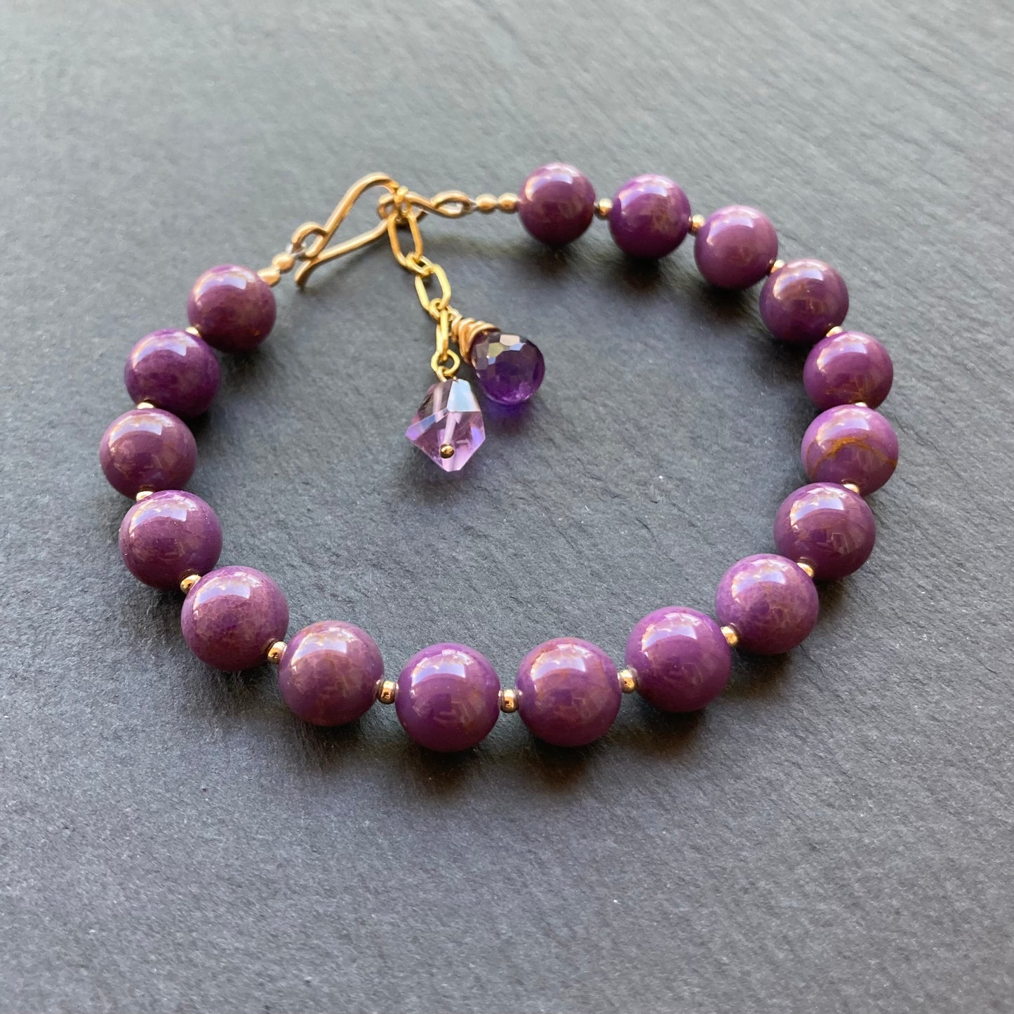 Phosphosiderite, Amethyst & Gold Bracelet
